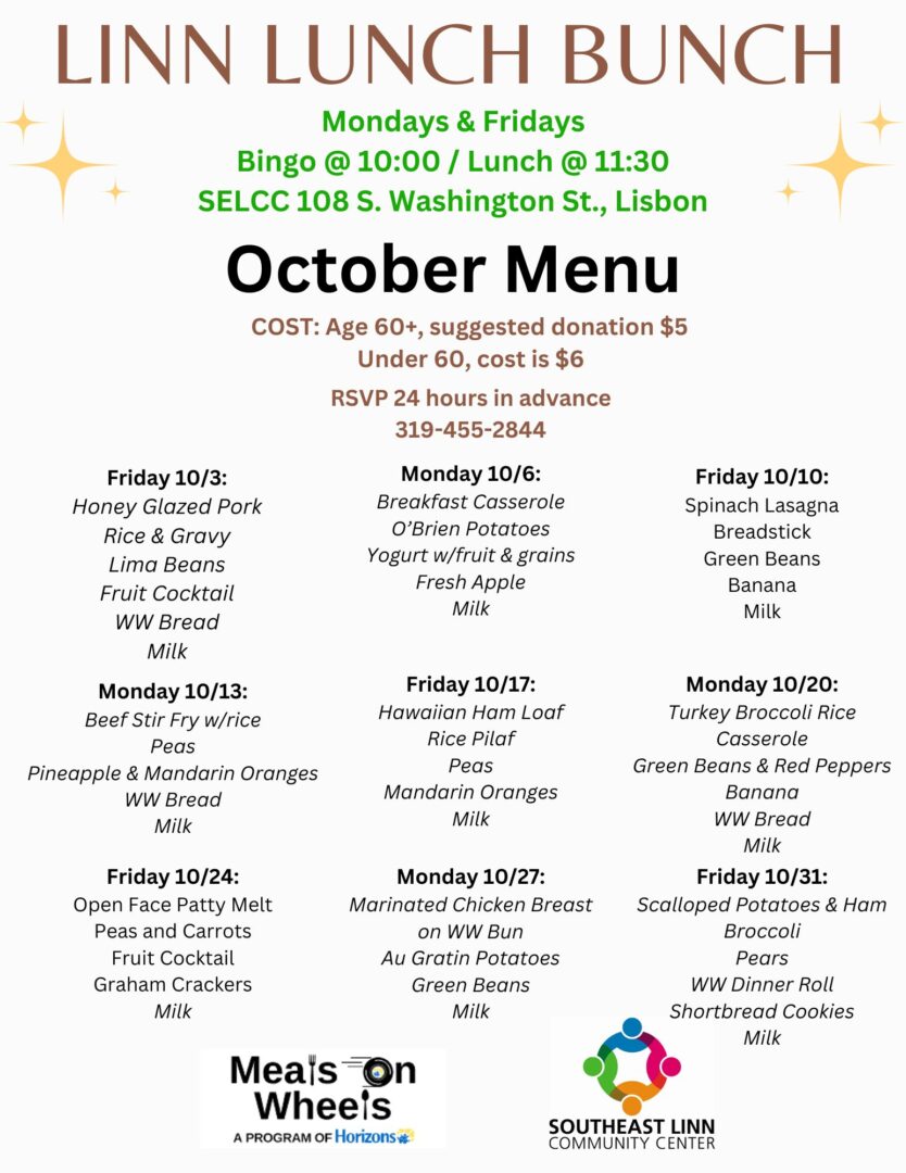 Linn Lunch Bunch October menu